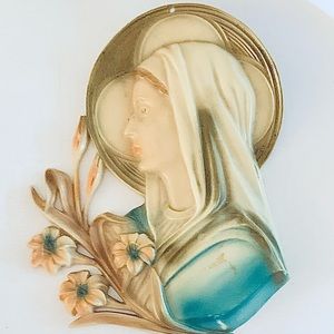Vintage Celuloid Virgin Mary 3D Plaque Religious Piece